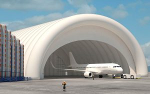 Temporary inflatable hangars and structures