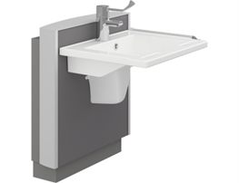 SELECT wash basin bracket, wall-mounted with floor support, electrically height adjustable with lever control