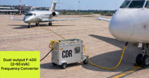 Dual-output F-400 (2×90 kVA) Frequency Converter for modern apron operations.